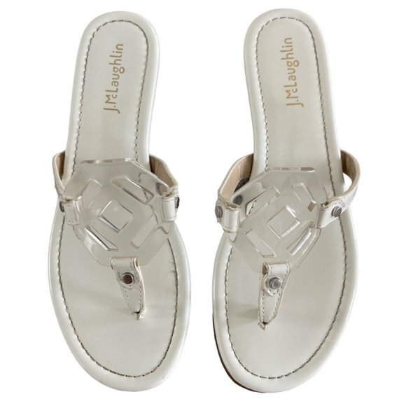 J McLaughlin Lucy Sandals White Patent‎ Leather Thong Flip Flop 7.5M MSRP $98 - Picture 2 of 11